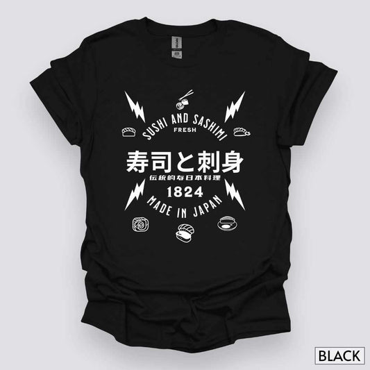 Sushi_and_Sashimi_Typography_Unisex_T-Shirt__Black__Mockup