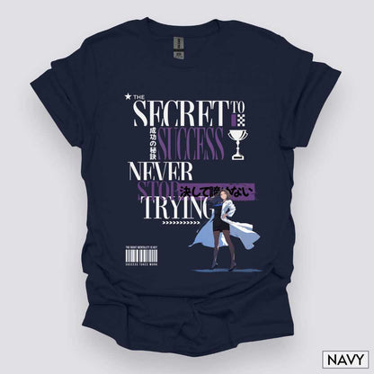 The_Secret_to_Success_Never_Stop_Trying_v1_Unisex_T-Shirt__Navy__Mockup