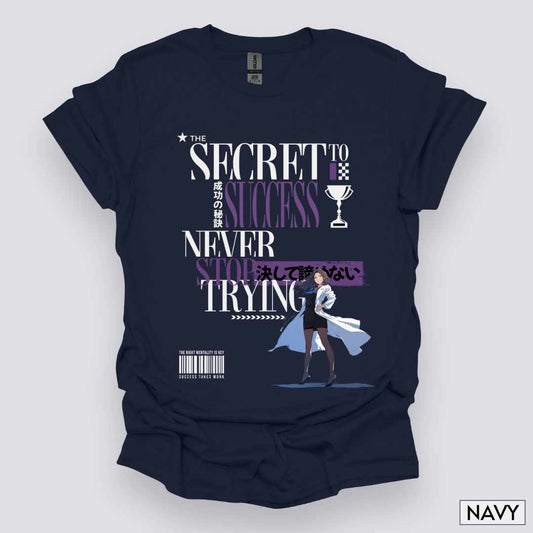 The_Secret_to_Success_Never_Stop_Trying_v1_Unisex_T-Shirt__Navy__Mockup