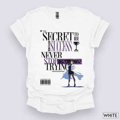The_Secret_to_Success_Never_Stop_Trying_v1_Unisex_T-Shirt__White__Mockup