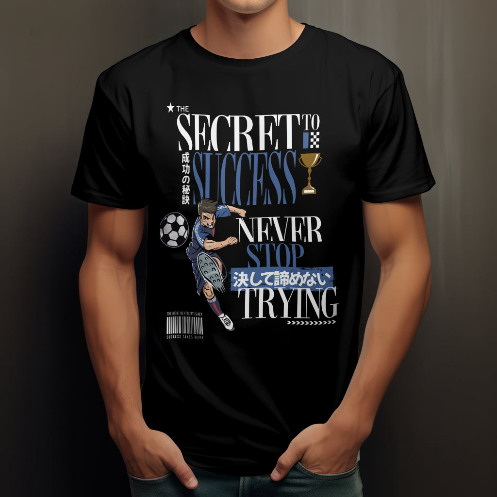 The_Secret_to_Success_Never_Stop_Trying_v2_Unisex_T-Shirt__Black__Mockup_1