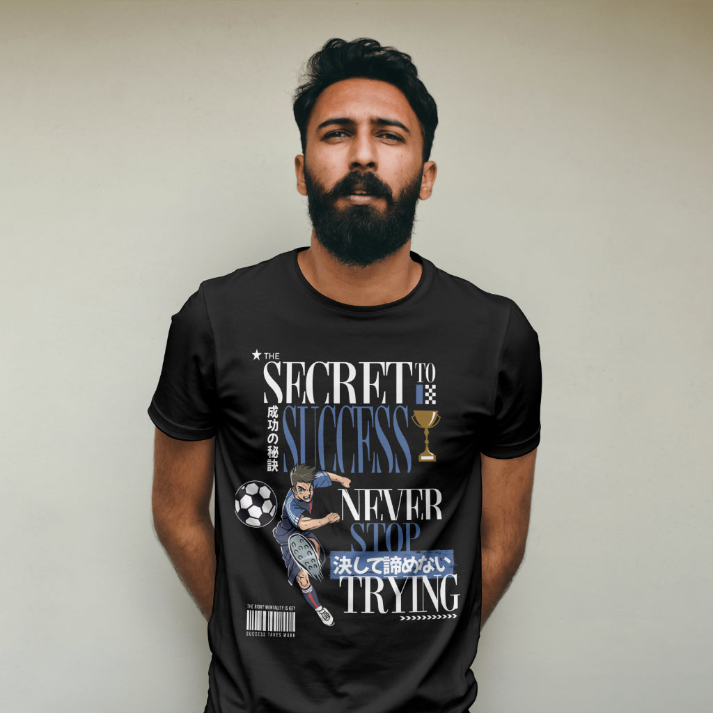 The_Secret_to_Success_Never_Stop_Trying_v2_Unisex_T-Shirt__Black__Mockup_2