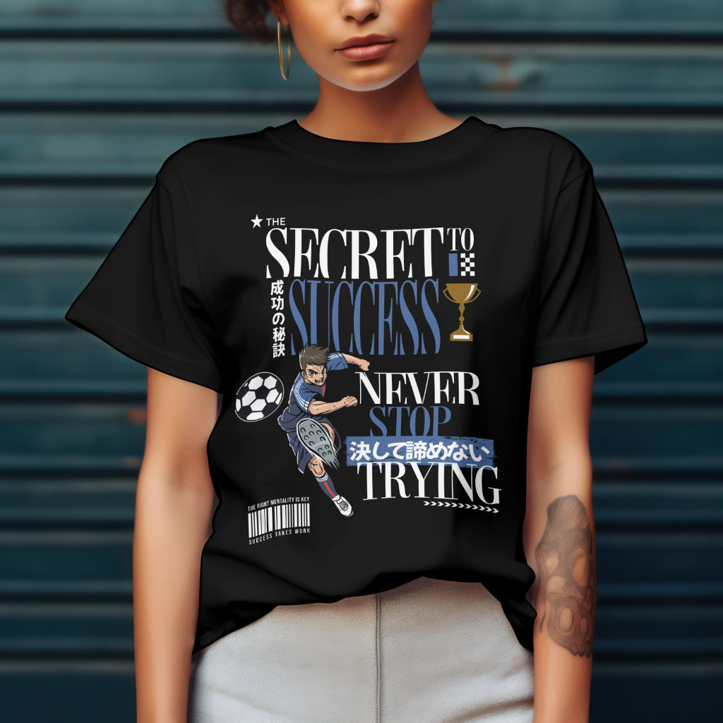 The_Secret_to_Success_Never_Stop_Trying_v2_Unisex_T-Shirt__Black__Mockup_3