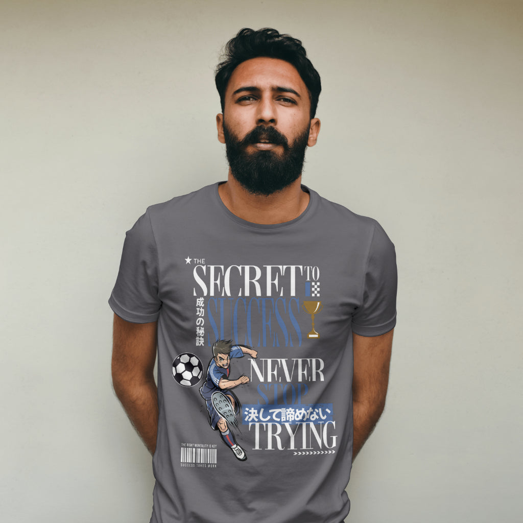 The_Secret_to_Success_Never_Stop_Trying_v2_Unisex_T-Shirt__Charcoal__Mockup_1