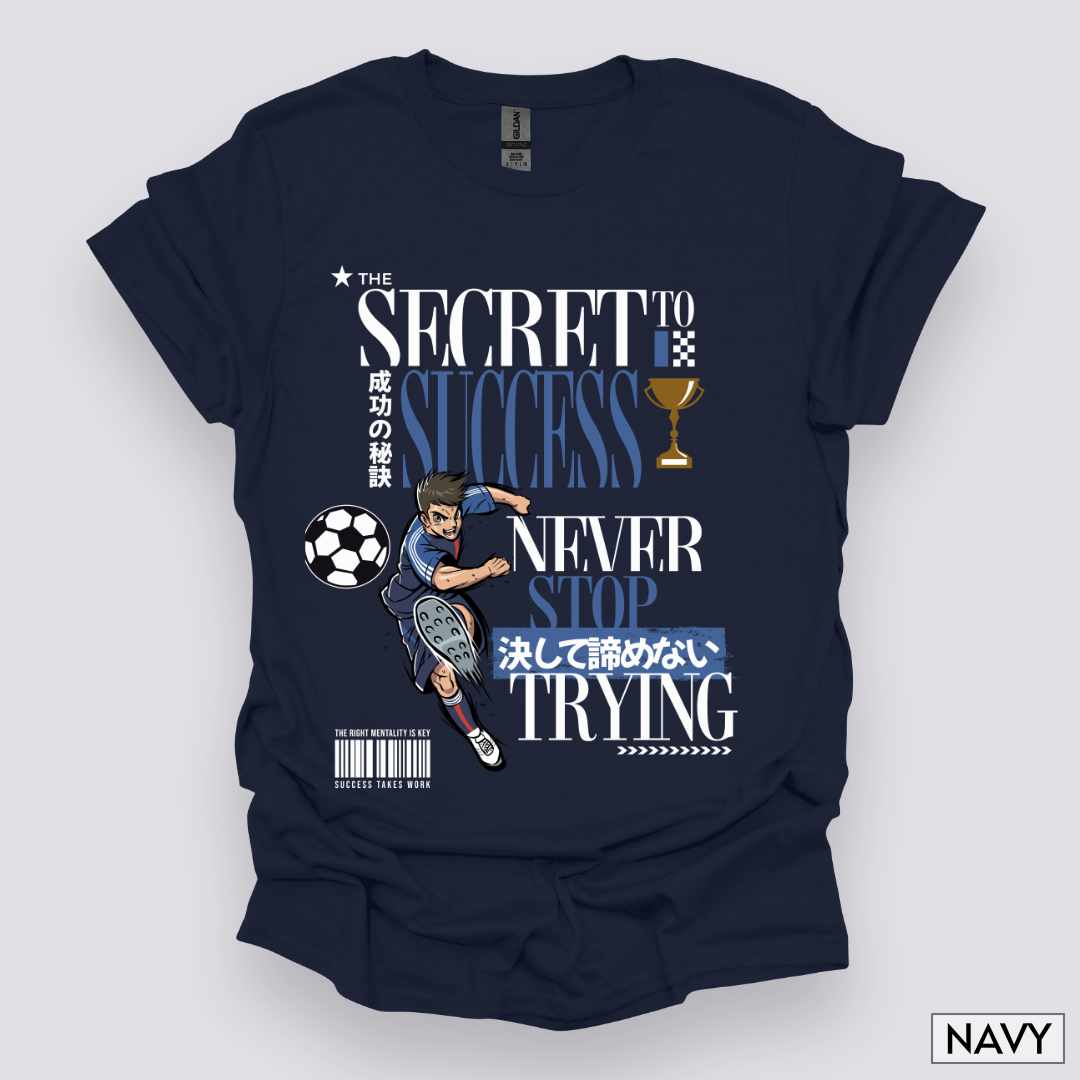 The_Secret_to_Success_Never_Stop_Trying_v2_Unisex_T-Shirt__Navy__Mockup