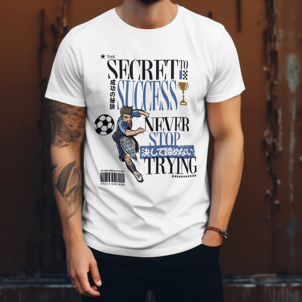 The_Secret_to_Success_Never_Stop_Trying_v2_Unisex_T-Shirt__White__Mockup_1
